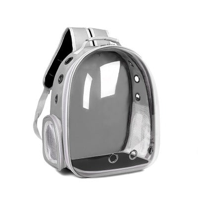 gray backpack with holes for animals